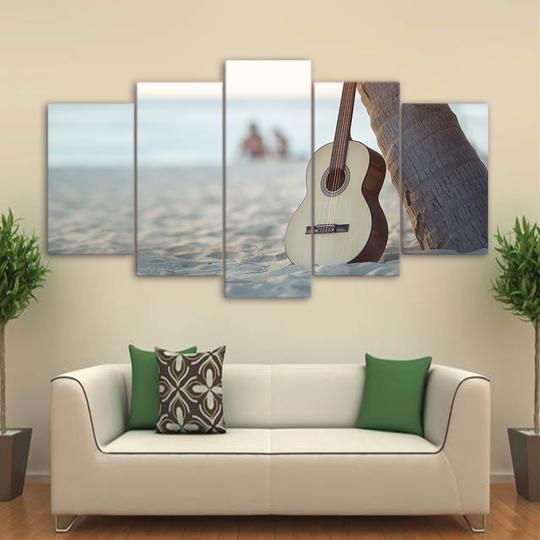 Acoustic Guitar On The Beach – Music Canvas Wall Art