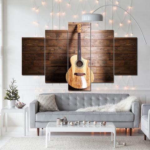 Acoustic Guitar On Wood – Music Canvas Wall Art