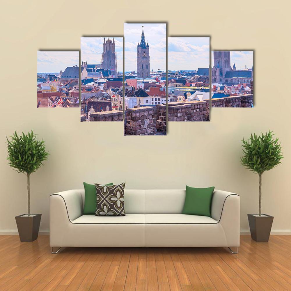 Aerial Panoramic View Of Ghent Belgium – Nature Canvas Wall Art