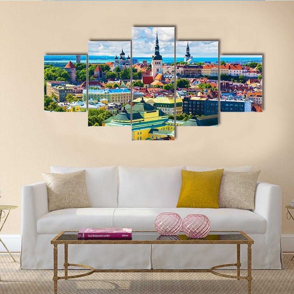 Aerial View Of The Old Town In Tallinn – Nature Canvas Wall Art