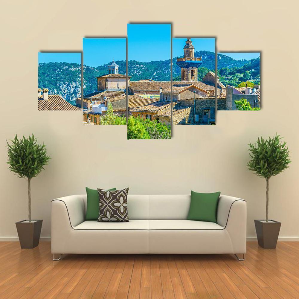 Aerial View Of Valldemossa With Catholica Church – Nature Canvas Wall Art