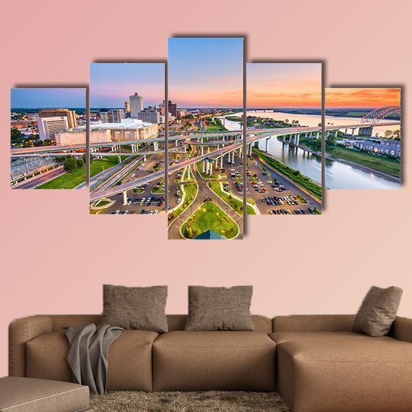 Aerial View With Downtown And Mud Island – Nature Canvas Wall Art