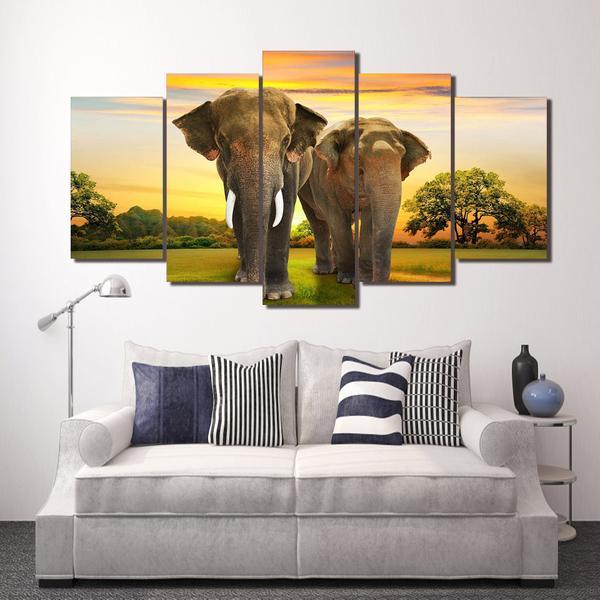 African Elephants At Sunset 13 – Animal Canvas Wall Art