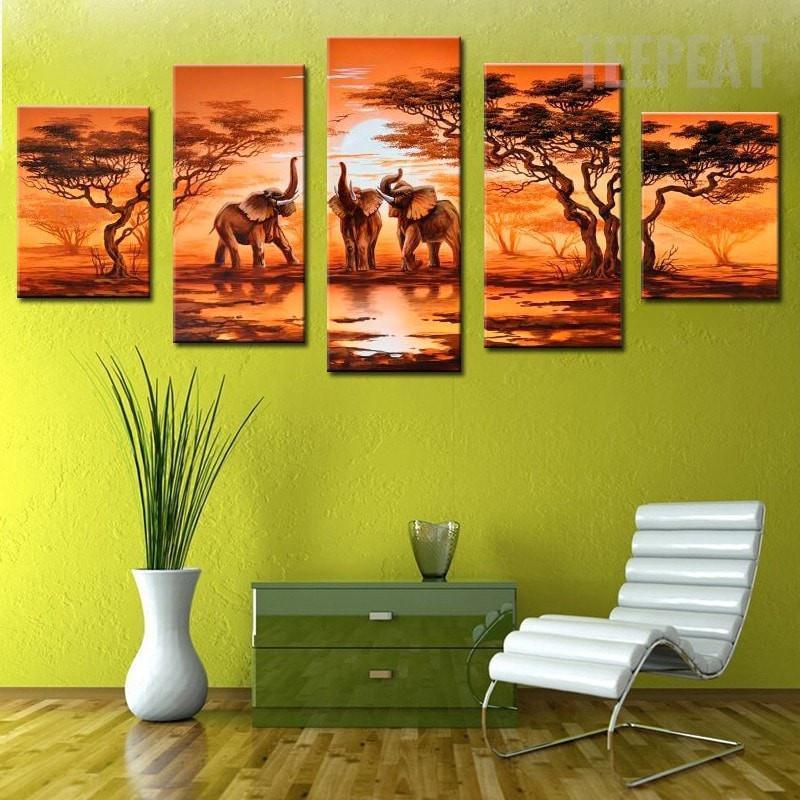 African Elephants Before The Sunset – Anime Canvas Wall Art
