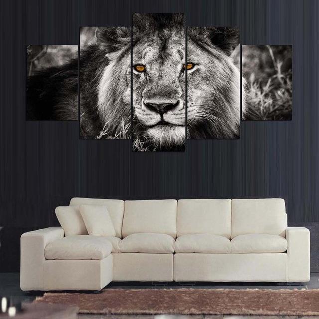 African Lion King Of Beast Black And White Modern – Animal Canvas Wall Art