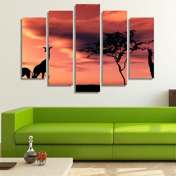 African Sunset With Giraffes – Animal Canvas Wall Art