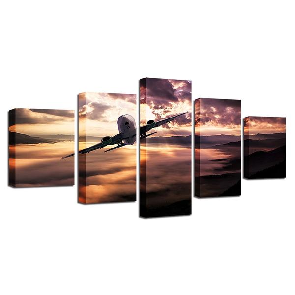 Aircraft Jet At Sunset Scenery – Airplane Canvas Wall Art