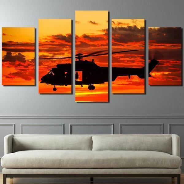 Aircraft Orange Sunset – Nature Airplane Canvas Wall Art