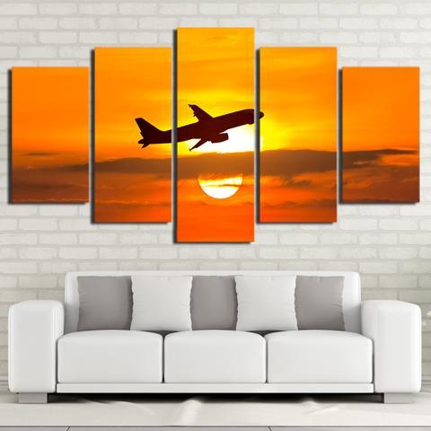Airplane And Golden Sunset – Airplane Canvas Wall Art