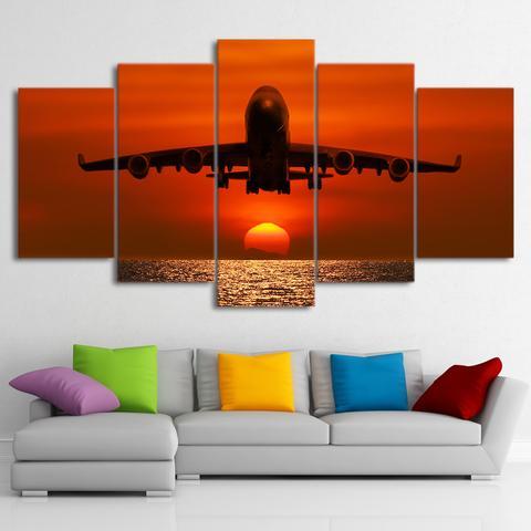 Airplane And Sunset – Airplane Canvas Wall Art