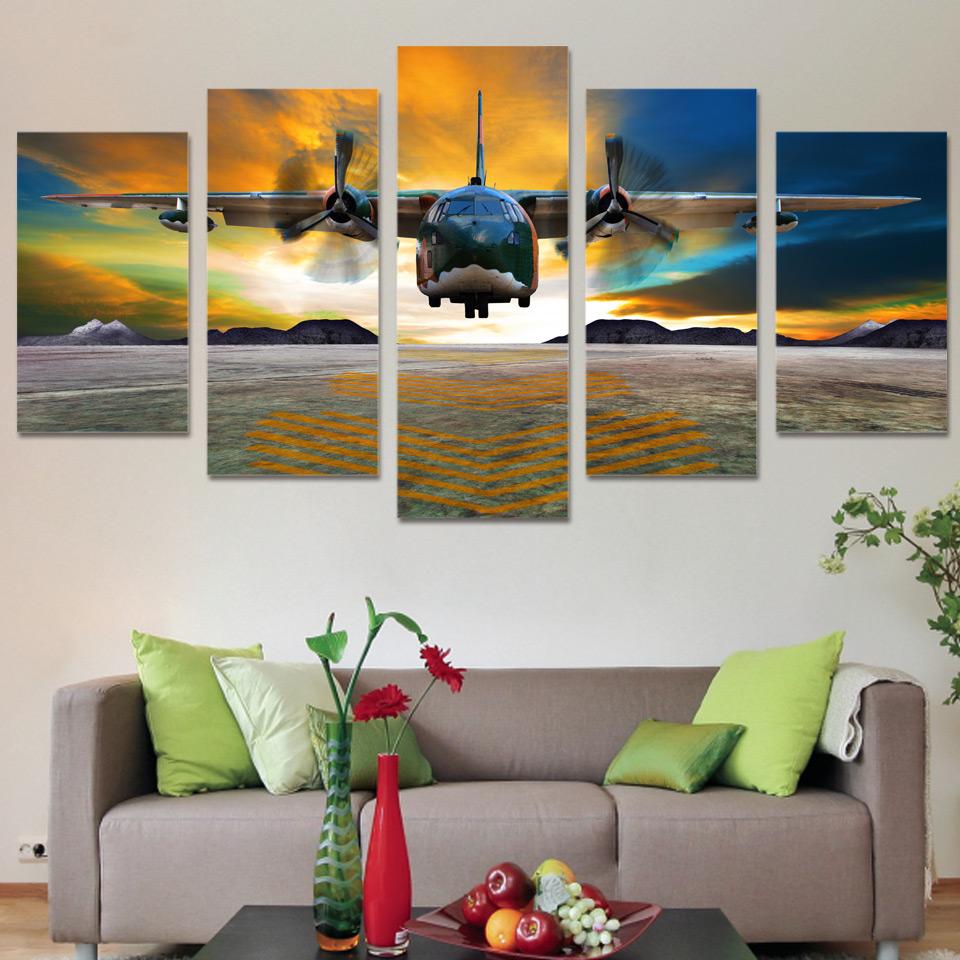Airplane Fly Sunset – Aircraft Canvas Wall Art