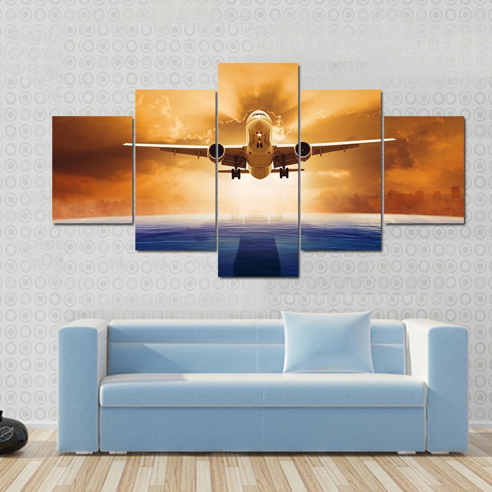 Airplane Flying Above Ocean – Airplane Canvas Wall Art