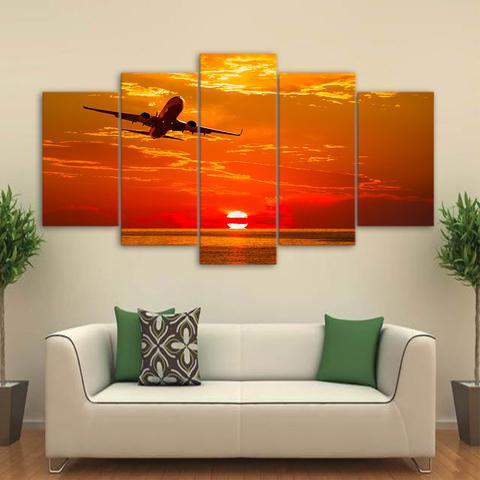 Airplane Flying In Sunset – Airplane Canvas Wall Art