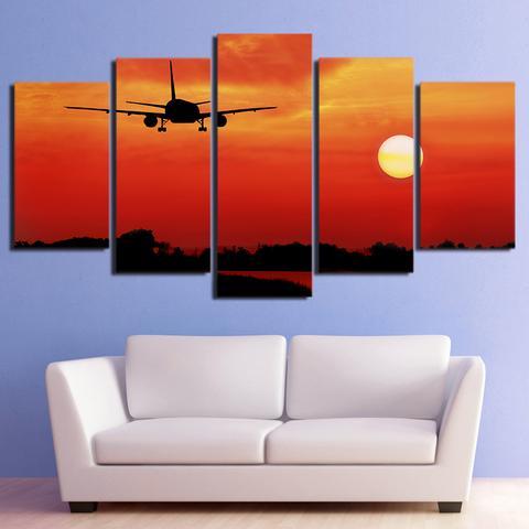 Airplane In Red Sunset – Airplane Canvas Wall Art