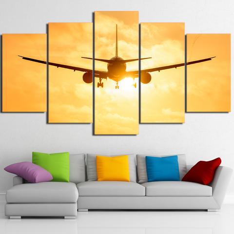 Airplane In Sunset Flying – Airplane Canvas Wall Art