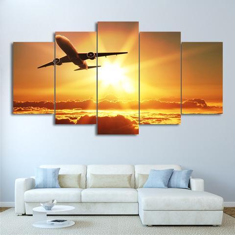 Airplane In Sunset Take Off – Airplane Canvas Wall Art