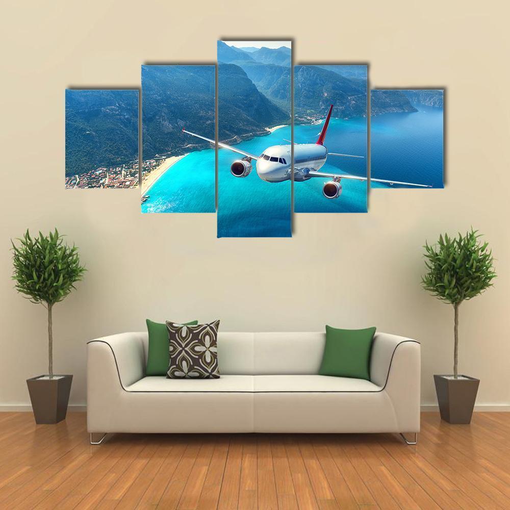 Airplane Is Flying Over Amazing Mountains – Airplane Canvas Wall Art