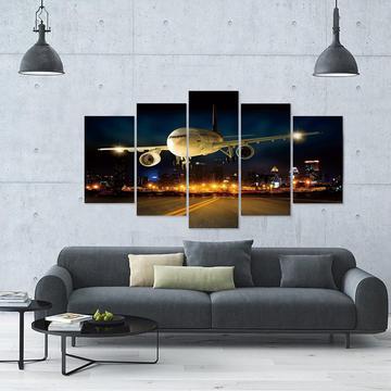 Airplane Night Flight Landing – Airplane Canvas Wall Art