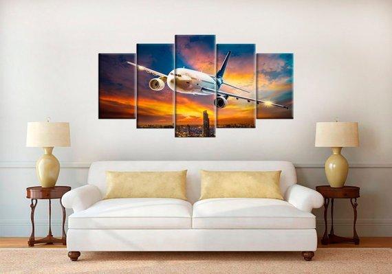 Airplane Plane Over The City – Airplane Canvas Wall Art