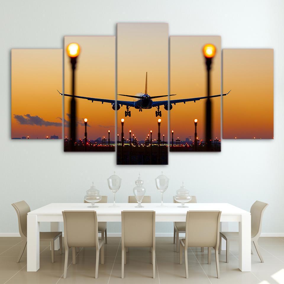 Airplane Sunset Glow Aircraft – Airplane Canvas Wall Art