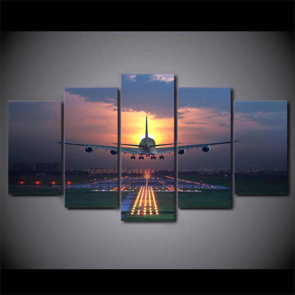 Airplane Taking Off Sunset – Airplane Canvas Wall Art