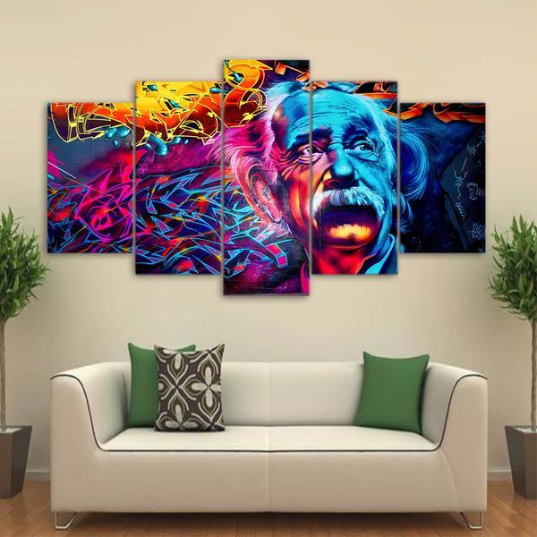 Albert Einstein Psychedelic Colorful – Abstract Canvas Wall Art