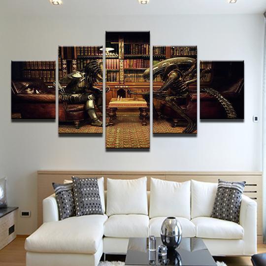 Alien Vs Predator Playing Chess Movie Canvas Wall Art