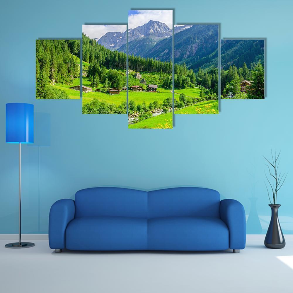 Alpine Cottages And Mountain Peaks – Nature Canvas Wall Art