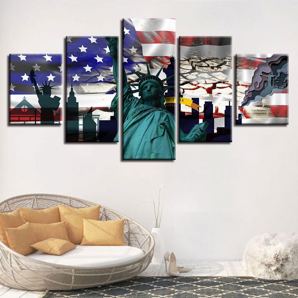 American Flag And Statue Of Liberty 2 – Abstract Canvas Wall Art