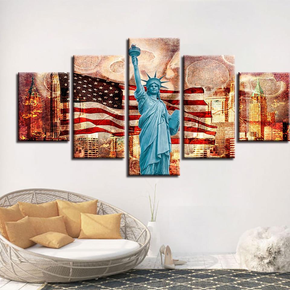 American Flag And Statue Of Liberty – Abstract Canvas Wall Art