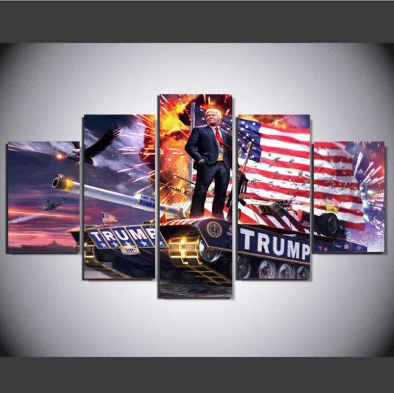 American Flag Donald Trump Tank Eagle – Army Canvas Wall Art
