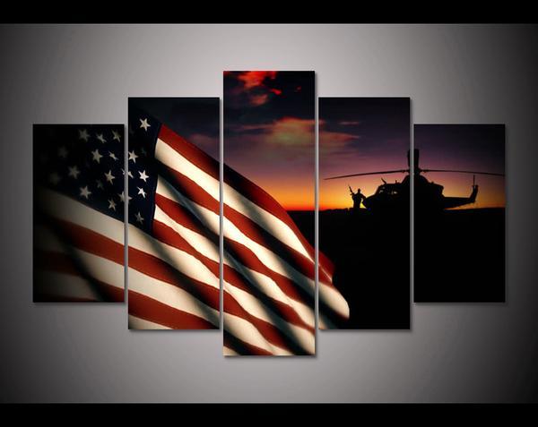 American Flag Military Helicopter At Sunset – Army Canvas Wall Art