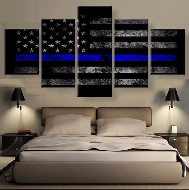 American Flag Police Thin Blue Line Abstract Canvas Wall Art