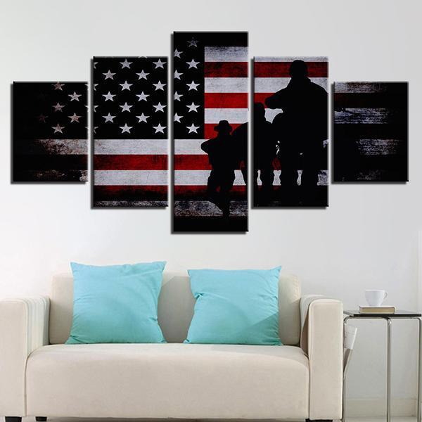 American Flag Soldier Military – Army Canvas Wall Art