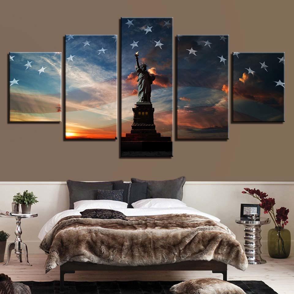 American Flag Statue Of Liberty – Nature Canvas Wall Art