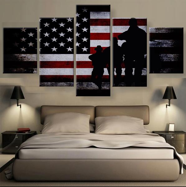 American Flag With Soldiers – Army Canvas Wall Art