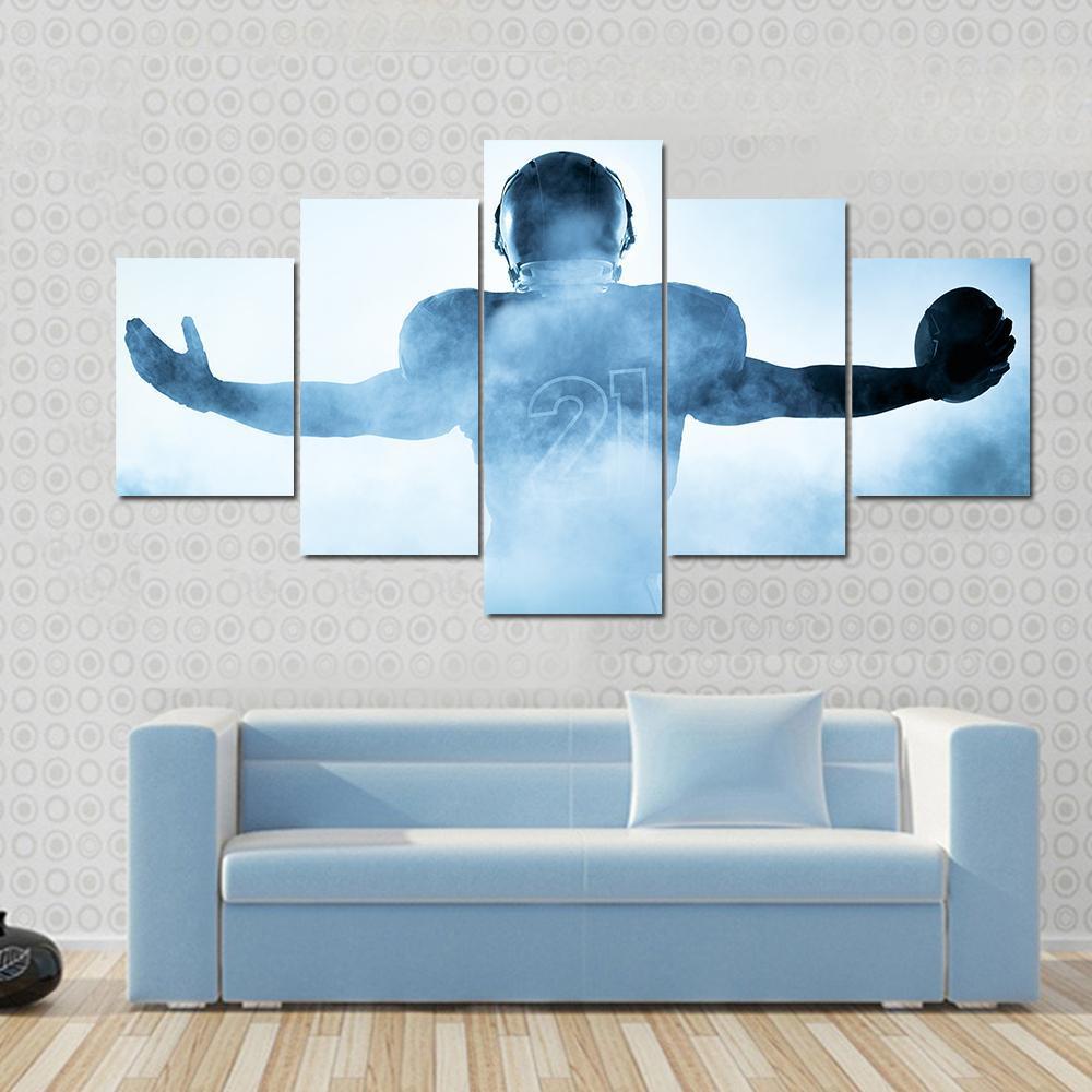 American Football Player Portrait In Silhouette Shadow – Sport Canvas Wall Art