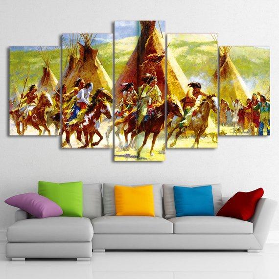 American Indian Riding Native Americans – Army Canvas Wall Art