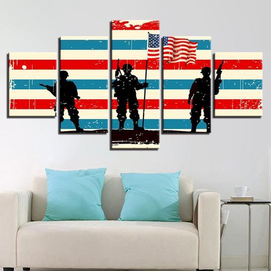 American Soldiers With Flag – Abstract Canvas Wall Art