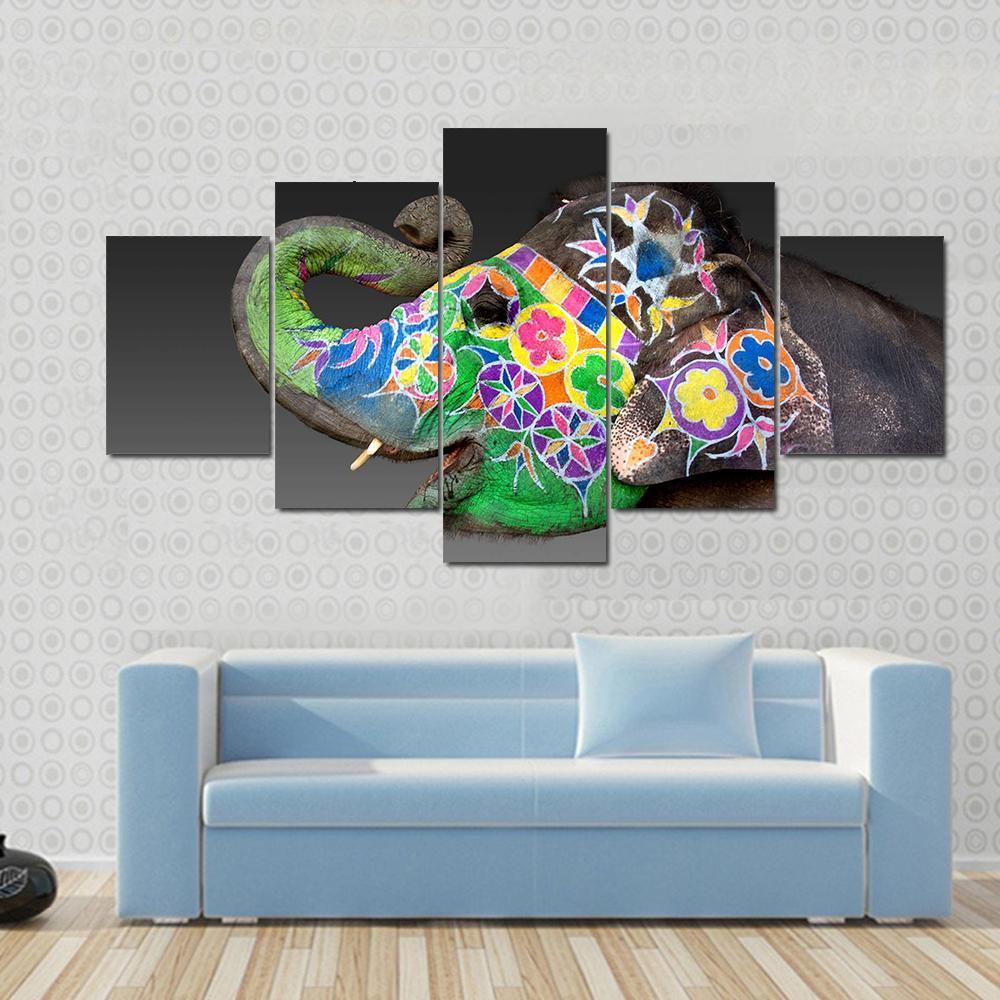An Elephant Decorated For Holi In Jaipur, India – Animal Canvas Wall Art
