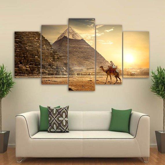 Ancient Egypt Pyramid Desert Camel Landscape – Nature Canvas Wall Art