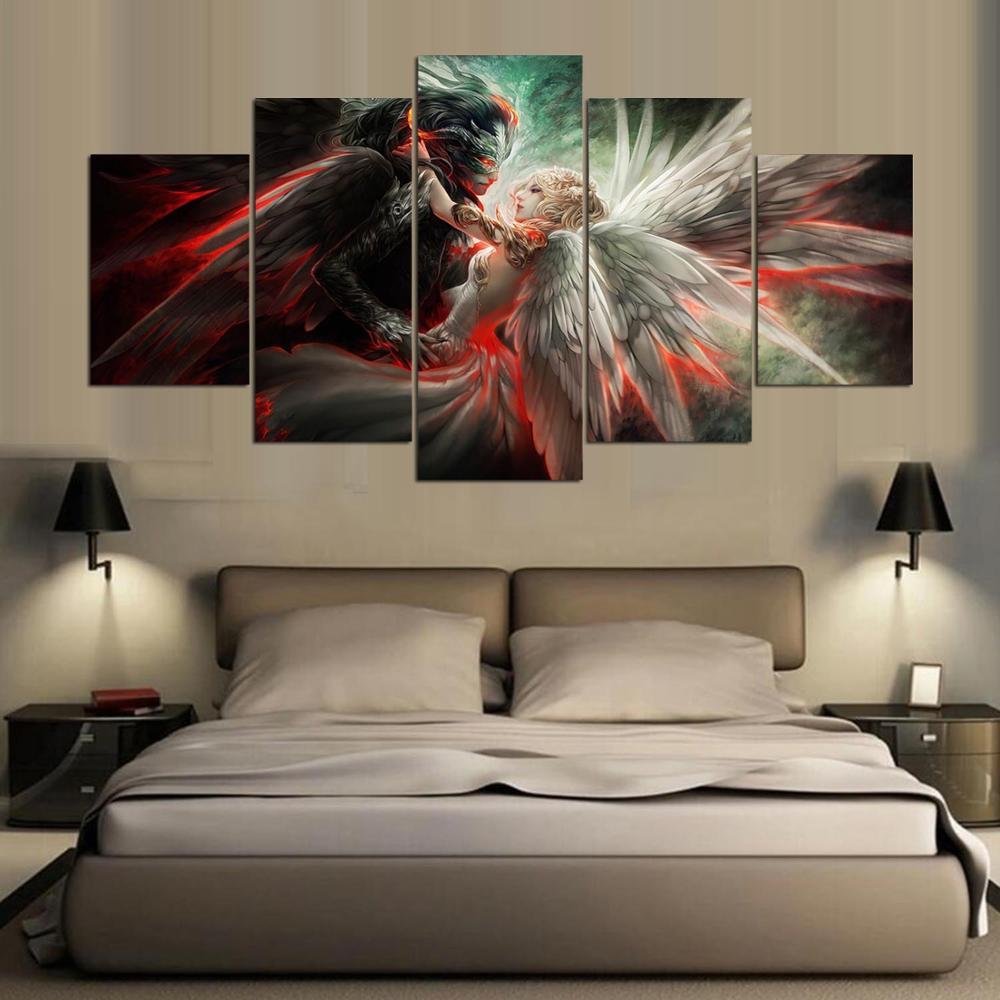 Angel And Demon Love Abstract Canvas Wall Art