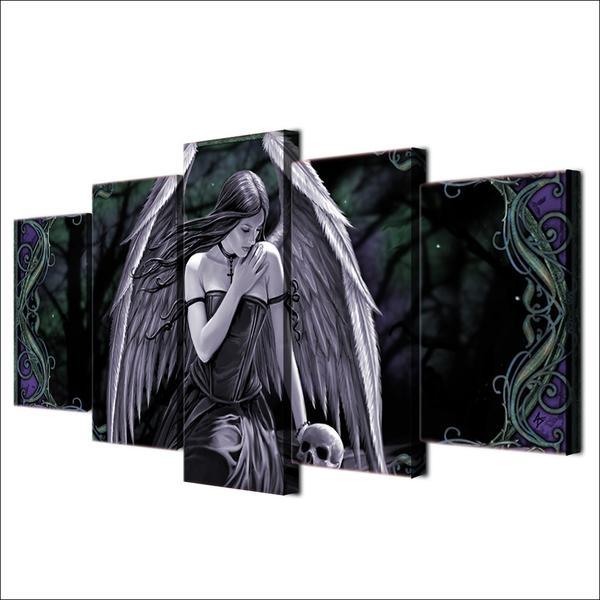 Angel Girl With Wings And Skull – Abstract Canvas Wall Art