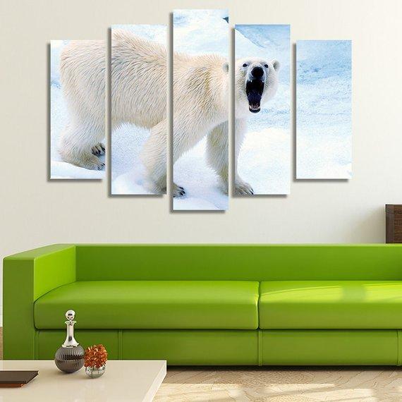 Angry Polar Bear Roaring – Animal Canvas Wall Art