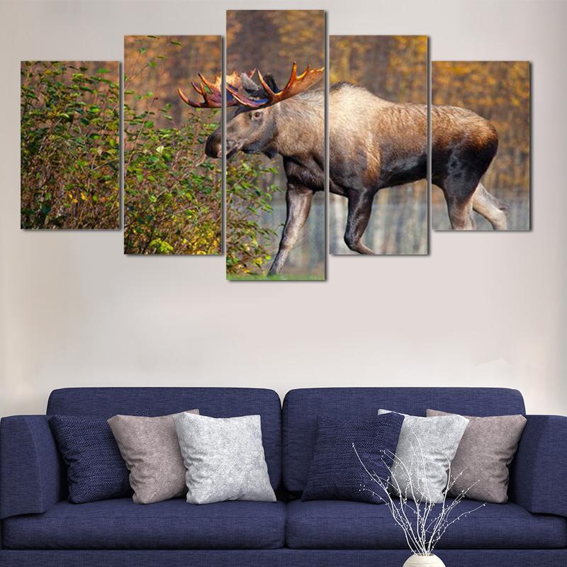 Animal Deer Walking Landscape – Animal Canvas Wall Art