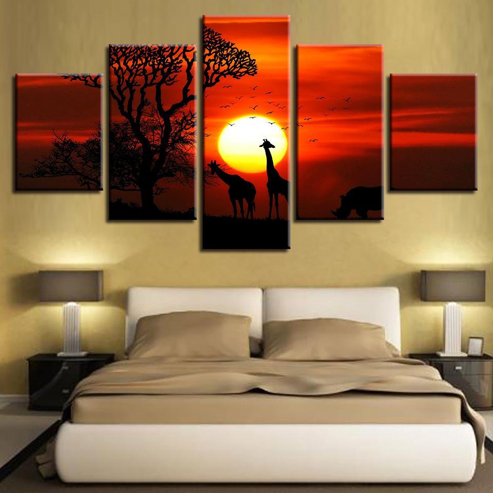 Animal Giraffe Tree Sunset Scenery – Nature Canvas Wall Art