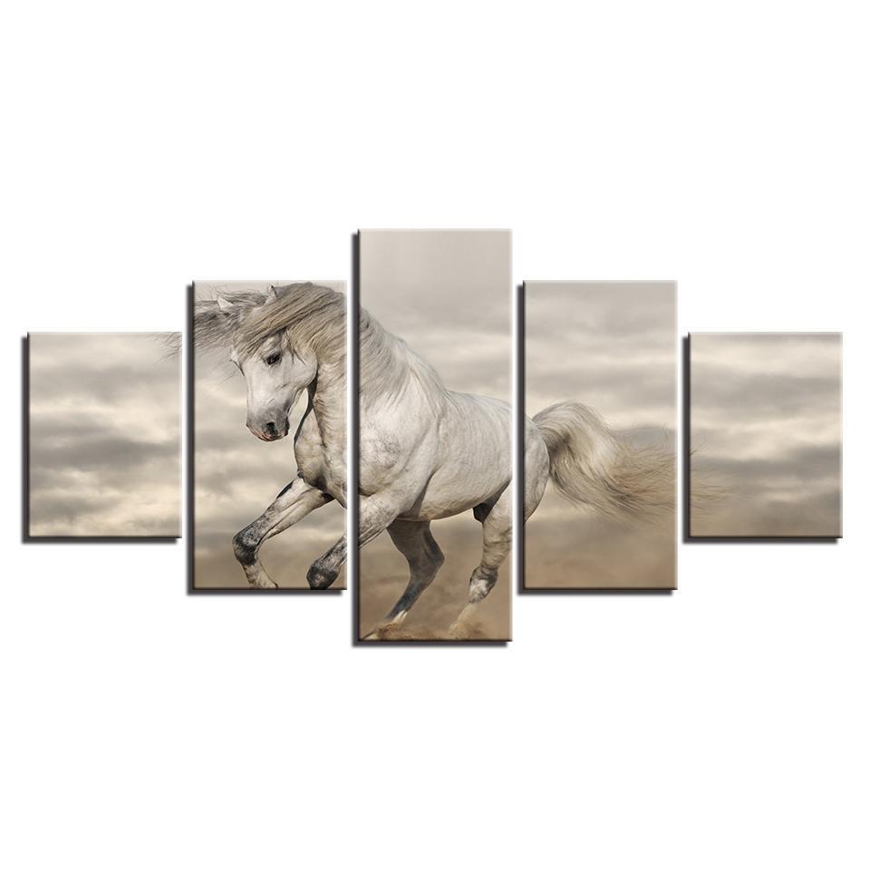 Animal White Horse Running Ste – Animal Canvas Wall Art