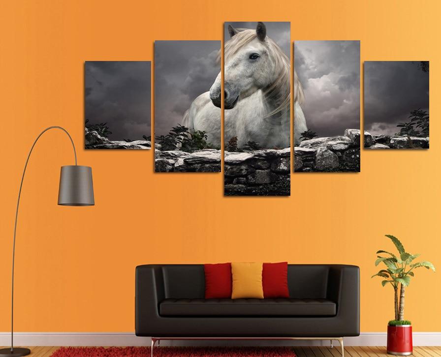 Animals White Horse 01 – Animal Canvas Wall Art