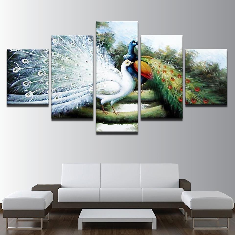 Anime Peacock Couple – Abstract Animal Canvas Wall Art