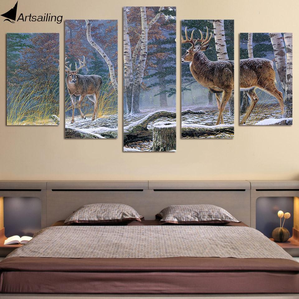 Antelopes In Snowy Jungle – Animal Canvas Wall Art